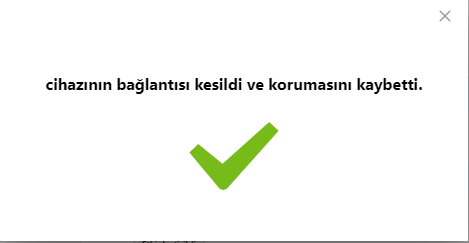 Cihazın listeden çıktığını gösteren ekran