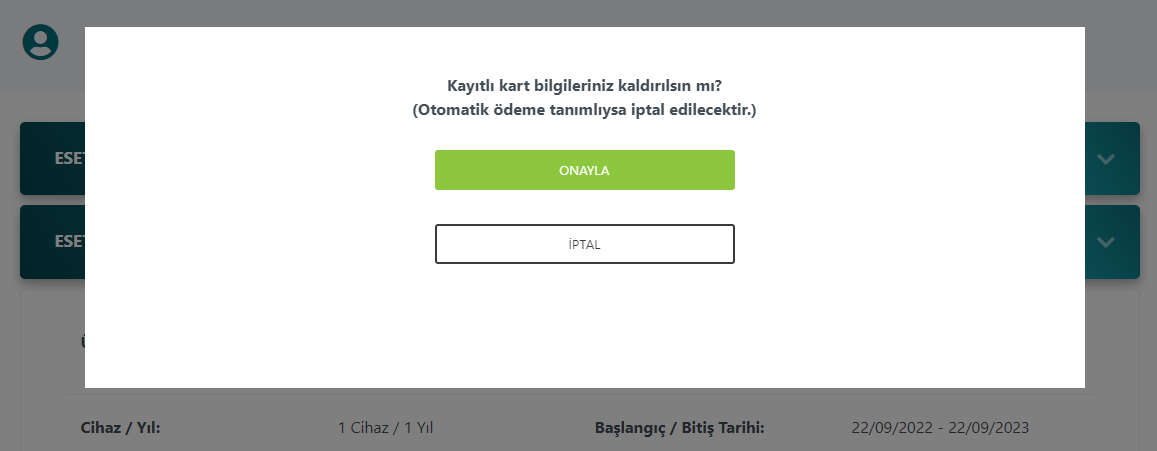 İptali onaylayan ONAYLA butonunun bulunduğu ekran