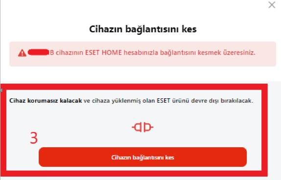 Bağlantıyı kesme işlemini onaylayan uyarı penceresi