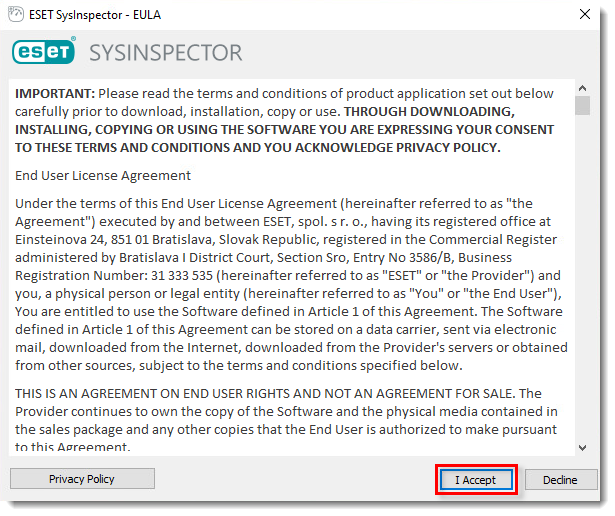 ESET SysInspector açılış penceresi